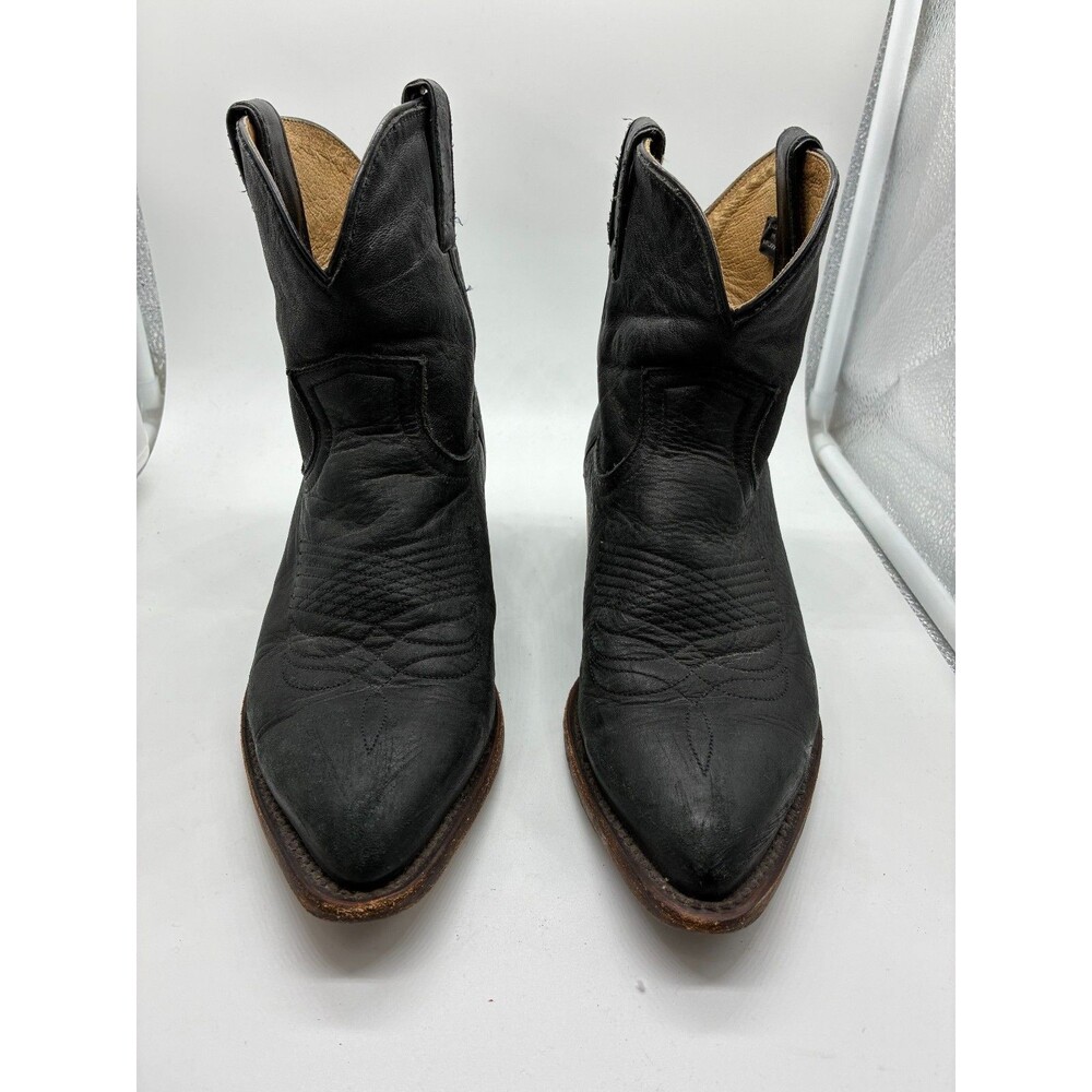 Frye Distressed Black Leather Ankle Booties